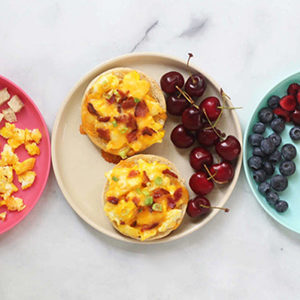 A photo of April recipes with an English muffin breakfast pizza