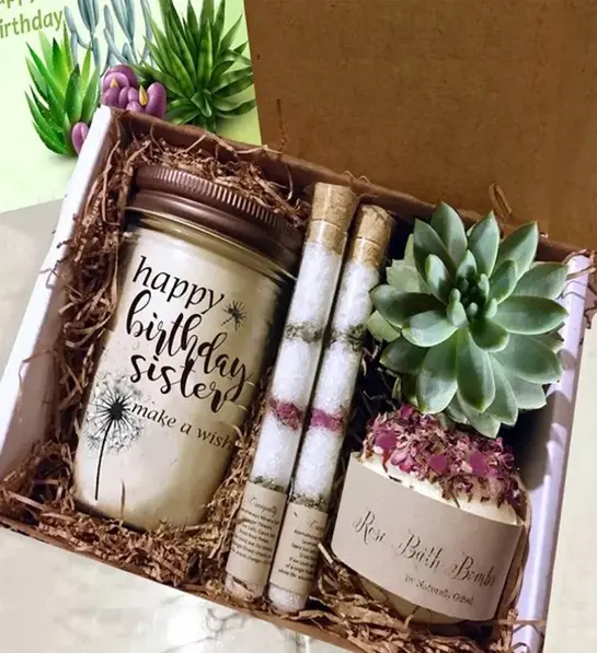 A photo of birthday gifts for sister with a spa kit in a box