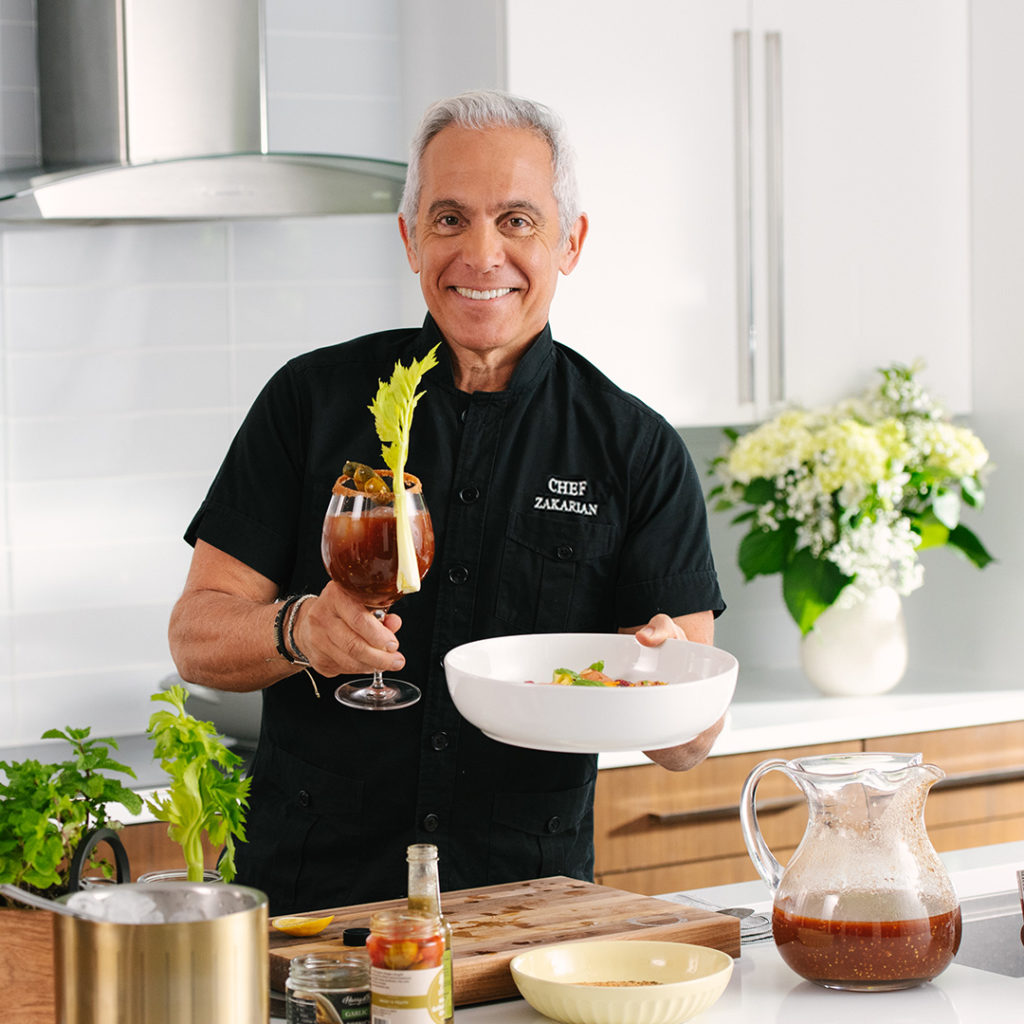 Chef Zakarian  with his Greek Sunday Morning featuring Harry & David citrus and a bloody mary,