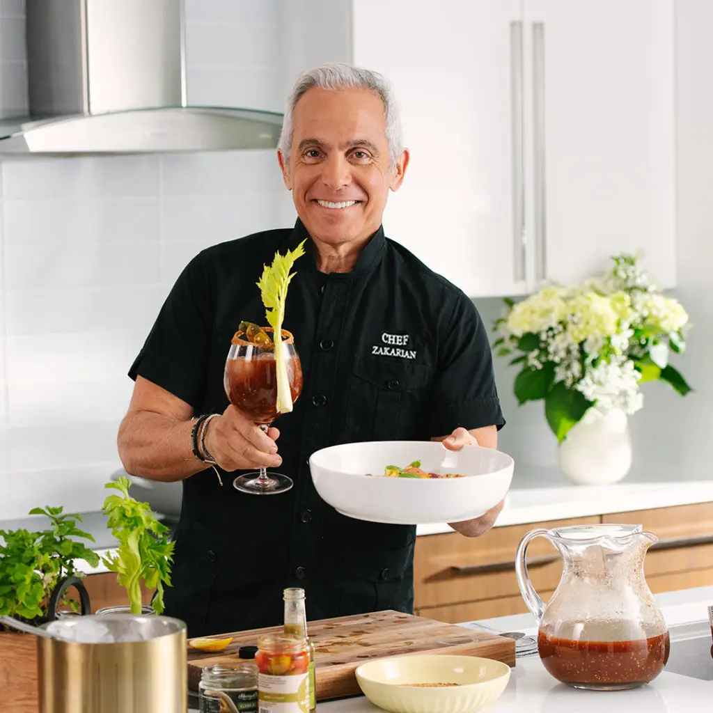 Chef Zakarian  with his Greek Sunday Morning featuring Harry & David citrus and a bloody mary,