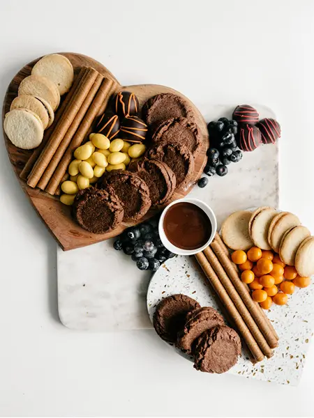 A photo of brownie cookies with a dessert board setup.