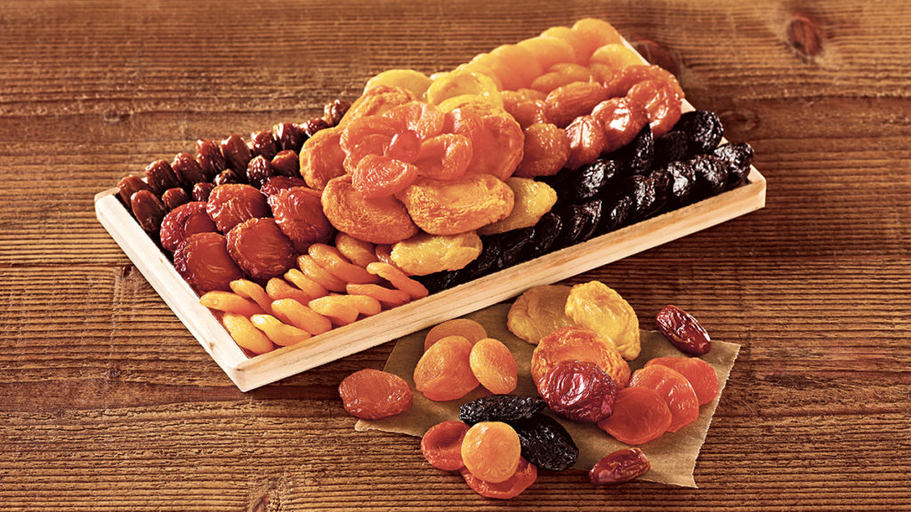 A photo of dried fruit on a platter