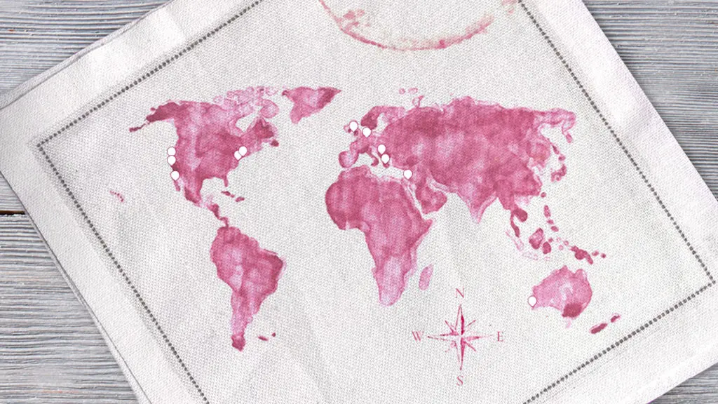 A photo of wine regions with a map of the world