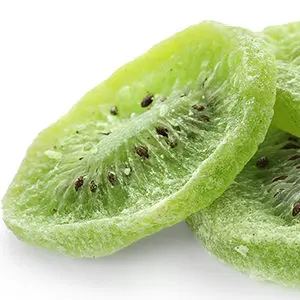 A photo of dried fruit with several dried kiwis