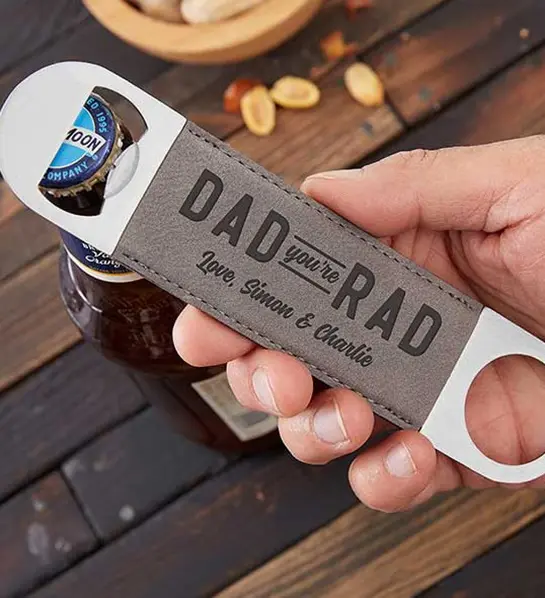 A photo of father's day gift guide with a personalized bottle opener