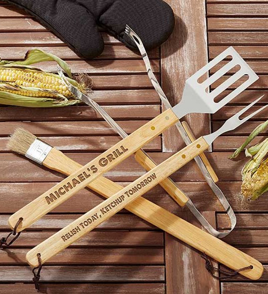 A father's day gift guide with personalized grilling utensils