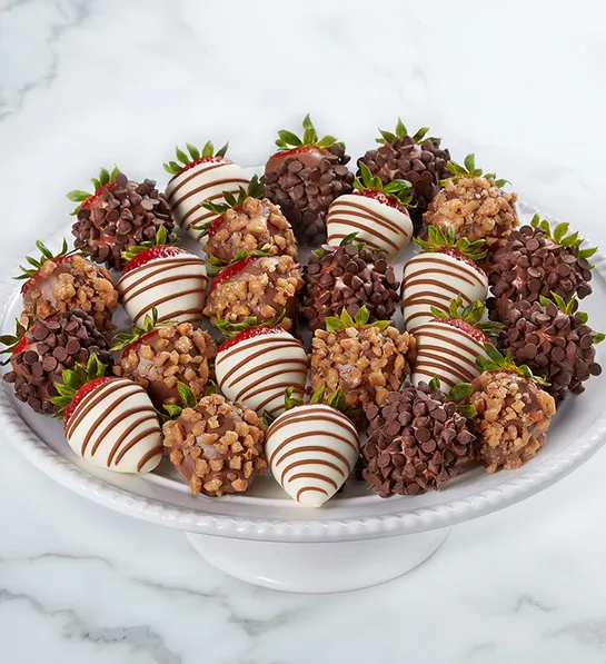 Father's Day gift ideas with a tray of chocolate covered strawberries.