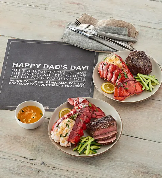 Father's day gift ideas with two plates of surf and turf.