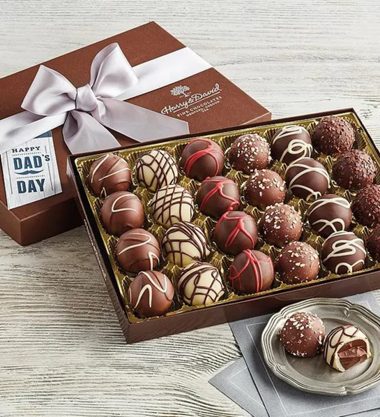 A photo of father's day gift ideas with a box of truffles