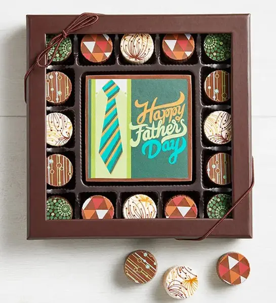 A photo of father's day gift guide with a box of truffles