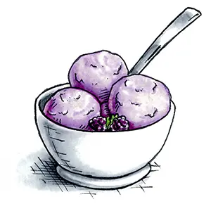 Photo of a bowl of marionberry ice cream