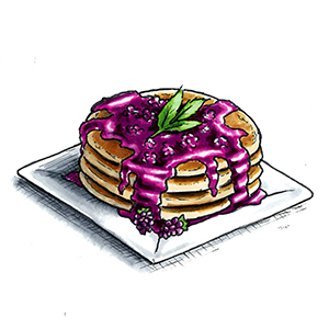 Photo of marionberry preserves on a stack of pancakes
