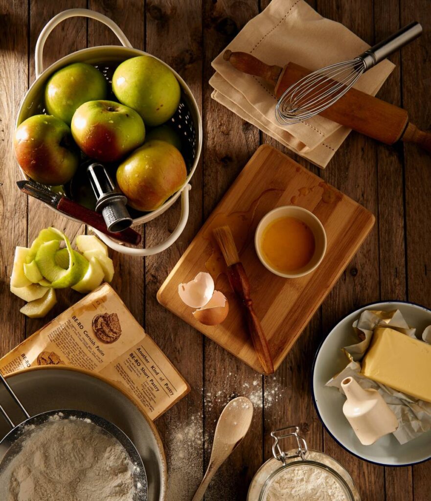 Cooking therapy with the ingredients for apple pie on a table.