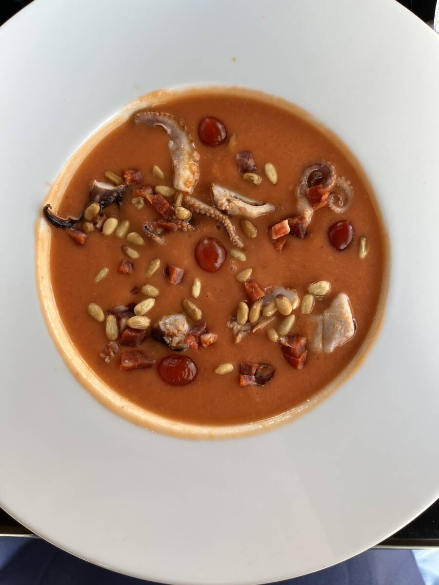 The cold gazpacho soup with octopus at Gribiche in Angers, France.