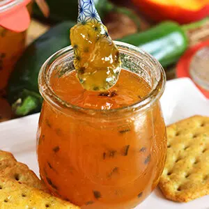 October recipes with a jar of jalapeno jam.