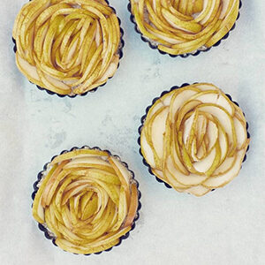 Pear recipes with four individual pear tarts.