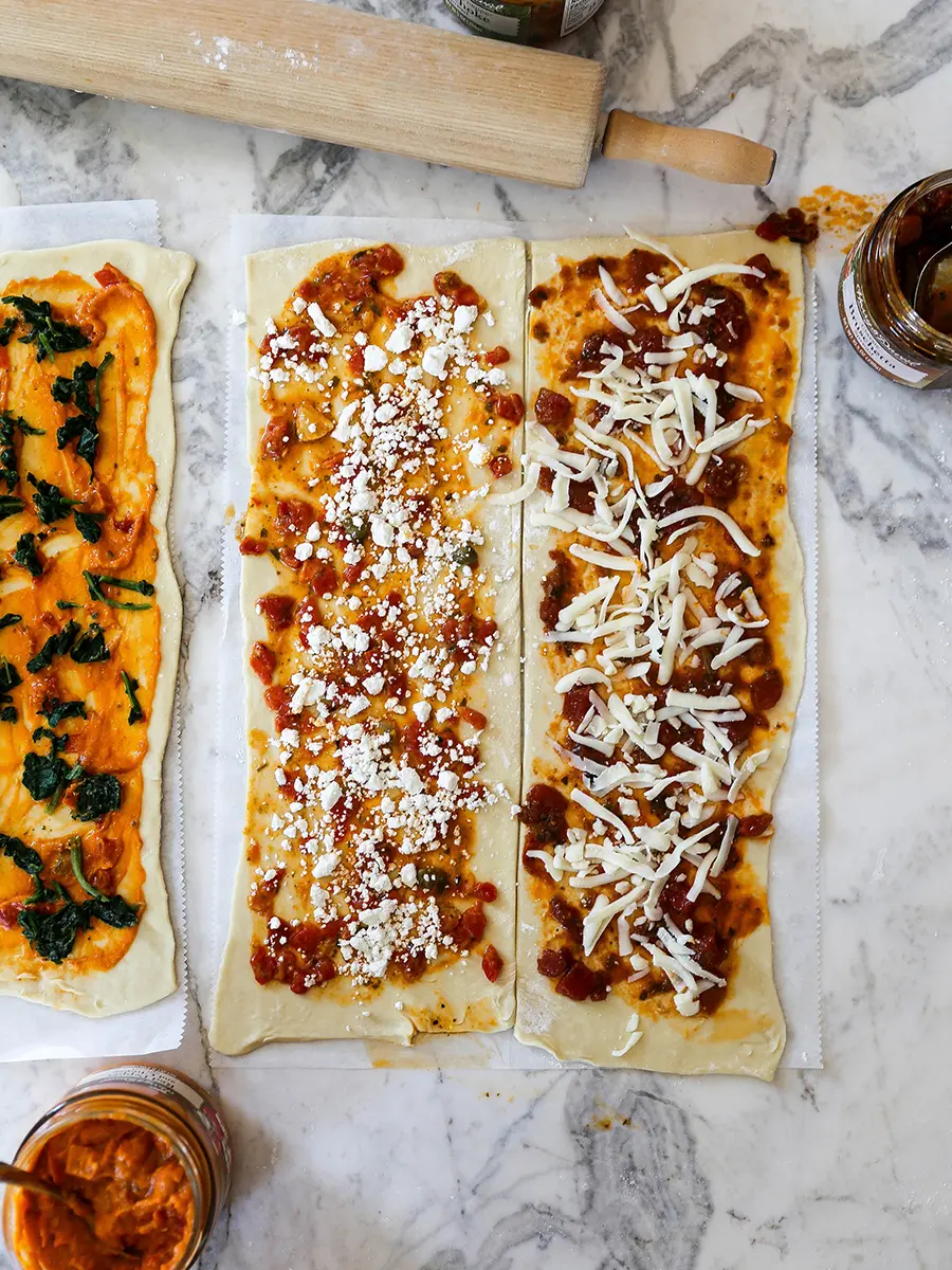 Puff pastry appetizers in the making process.