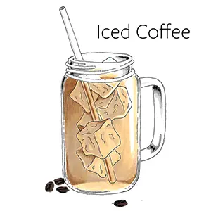 How to make iced coffee with a drawing of a jar of iced coffee with a straw.