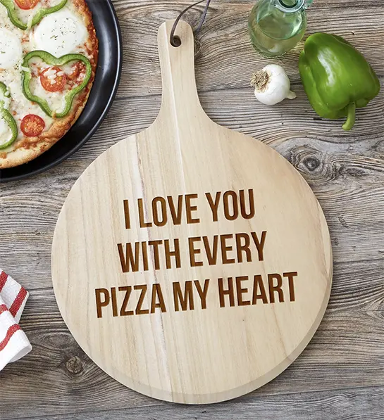 Types of pizza with a personalized pizza board.