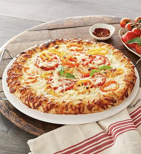 Types of pizza with a pizza on a pizza stone.