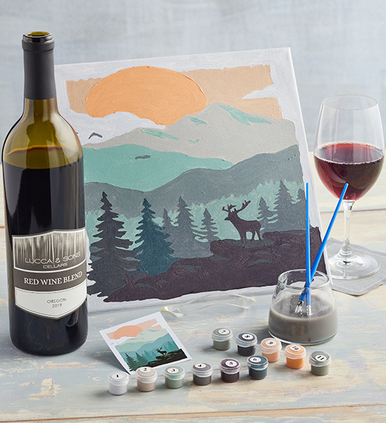 Wine anniversary gift paint and sip kit.