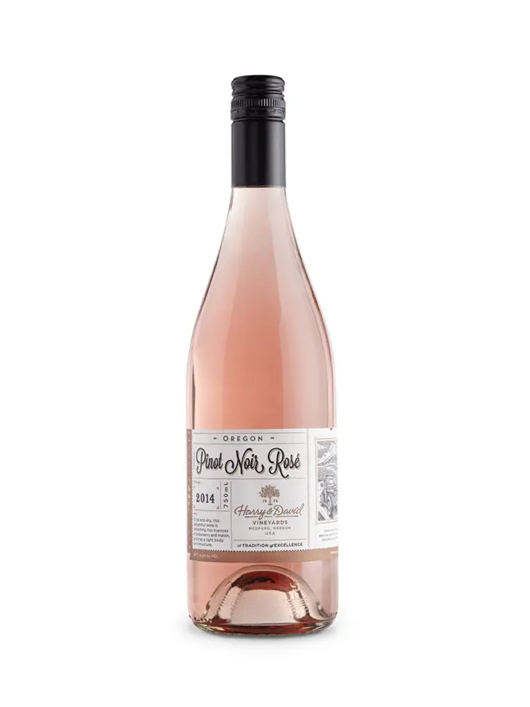 Wine label with a bottle of Harry & David Pinot Noir rosé