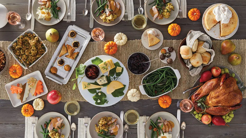 Can you fly with Thanksgiving food with a table laid out for Thanksgiving dinner.