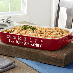 December recipes with a personalized casserole dish for Kwanzaa.