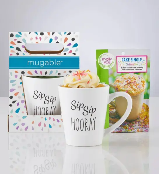 Gifts for coworkers with a mug and cake mix.