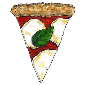 Types of pizza with a drawing of a slice of Neapolitan pizza.