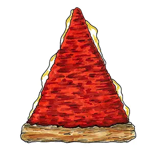 Types of pizza with a drawing of a slice of Chicago deep dish pizza.