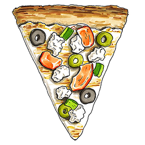 Types of pizza with a drawing of a slice of Greek pizza.