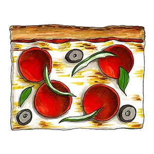 Types of pizza with a drawing of a slice of Sicilian style pizza.