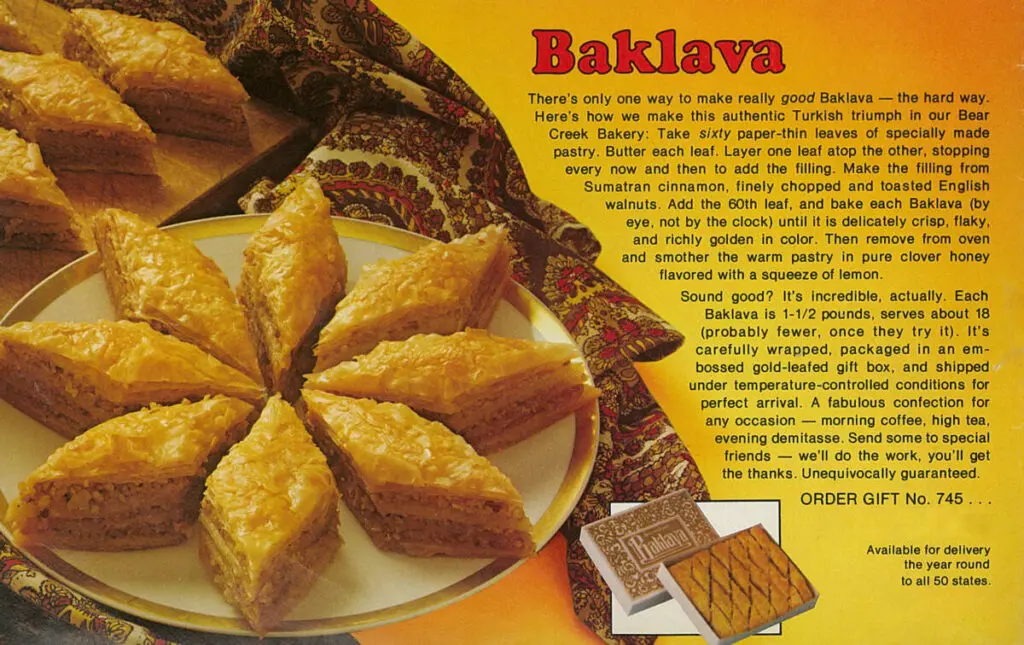 baklava ad from Harry & David catalog in 1978