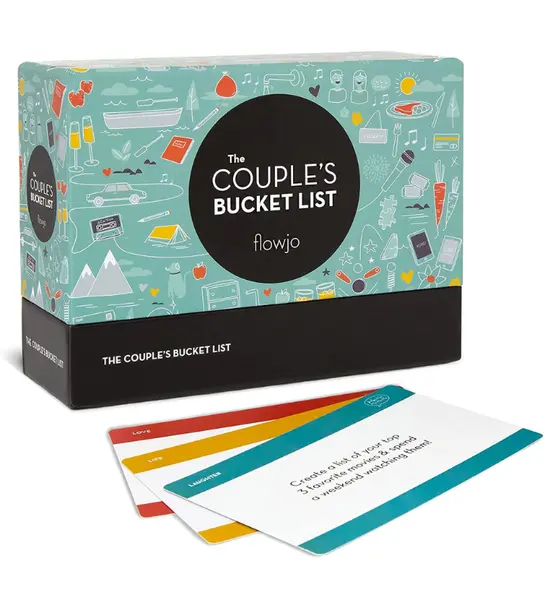 White elephant gift ideas with a card game called 'couples bucket list'.
