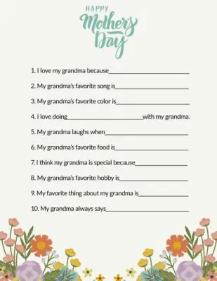 Mothers Day Questionnaire Grandma