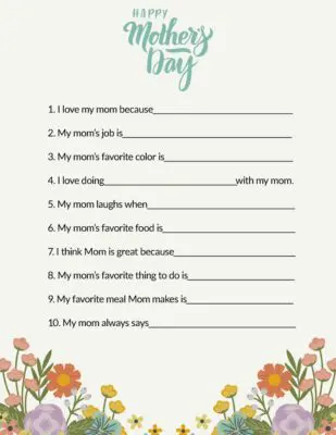 Mothers Day Questionnaire Mom