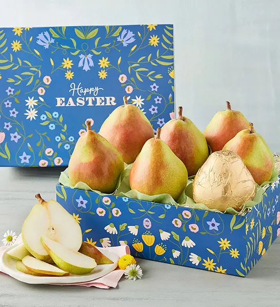 Easter gift ideas with a box of pears.