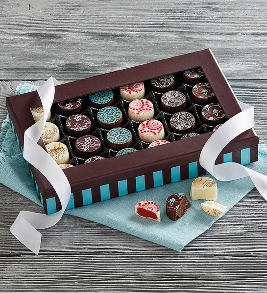 Types of chocolate with a box of artisan truffles.
