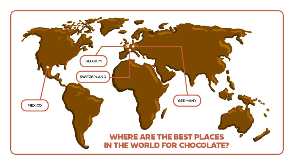 Types of chocolate map of countries known for their chocolate.