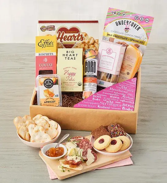 Celebrating women gift box with Unna Bakery cookies and other snacks.