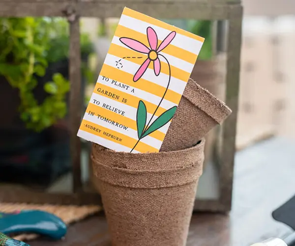 Sspring birthday party ideas with several planters stacked on top of each other.