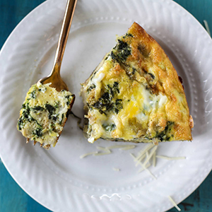Spinach frittata on a plate.