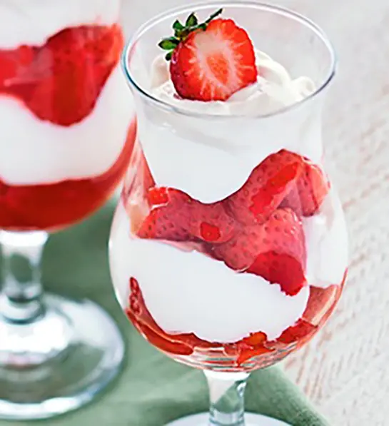 Types of strawberries in a parfait.