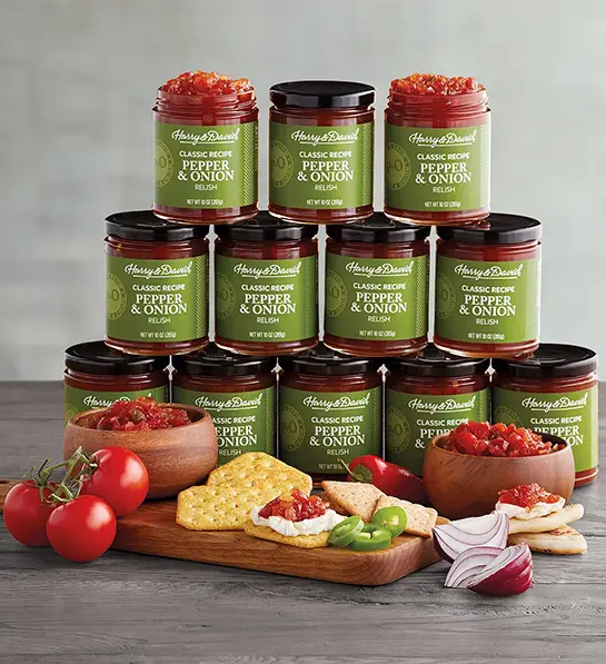 How to stock a pantry with jars of Harry & David pepper and onion relish.