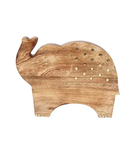Mango wood charcuterie board shaped like an elephant.