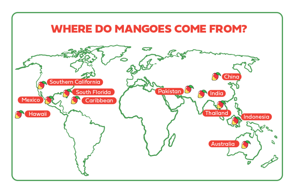Map of where mangoes grow around the world.