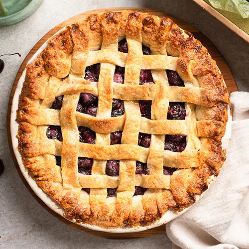 Cherry pie with lattice top.