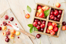 Types of cherries in a box.