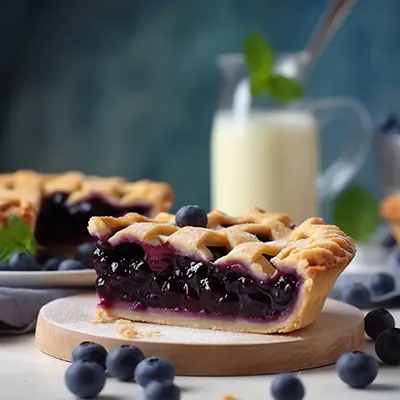 Types of pies with a slice of homemade blueberry pie.